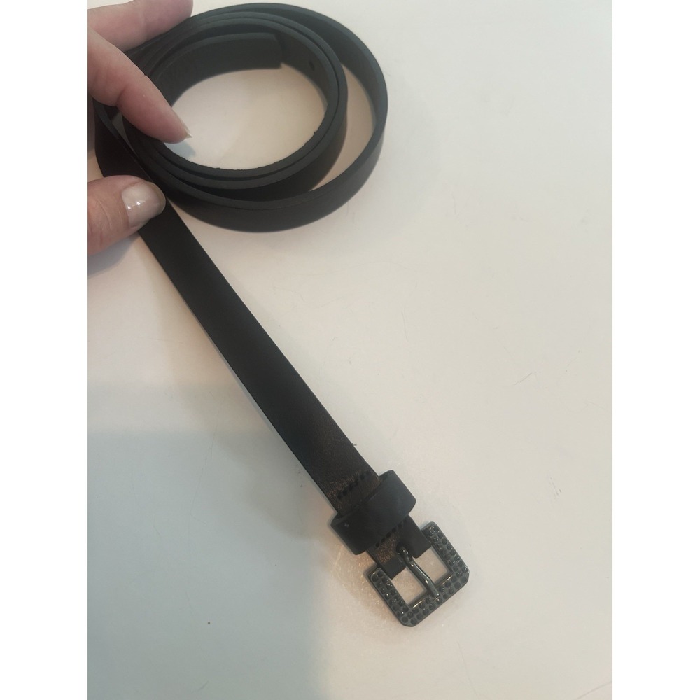 Vintage Agnes B Black Skinny Belt France 1990s Cow Leather Belt Size 36